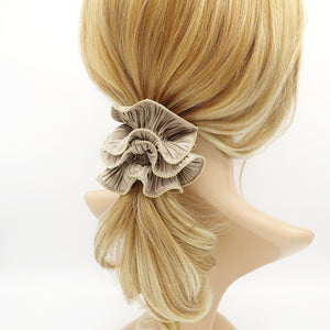 veryshine.com Scrunchies Beige pleated scrunchies  metal edge hair elastic hair tie women hair scrunchy