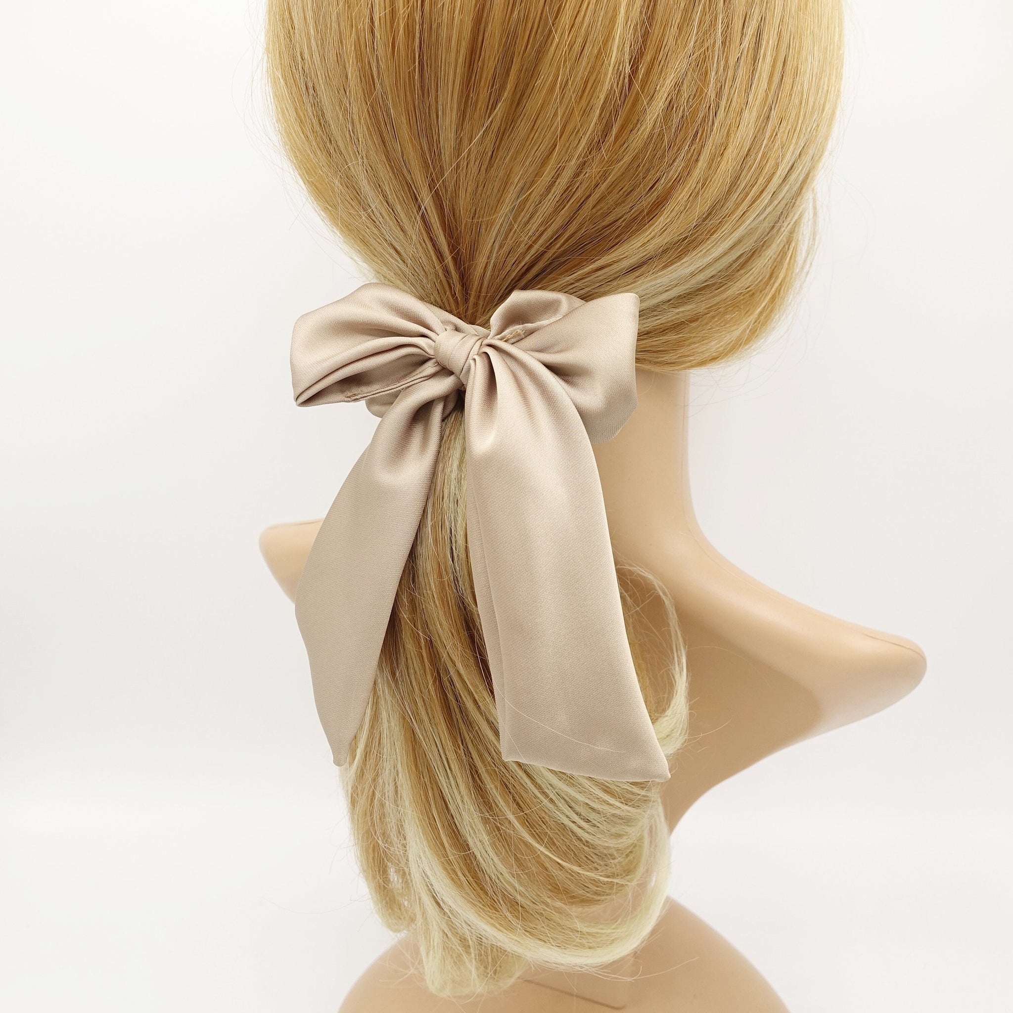 veryshine.com Scrunchies Beige satin hair bow knot scrunchies glossy tail bow scrunchy women hair accessory