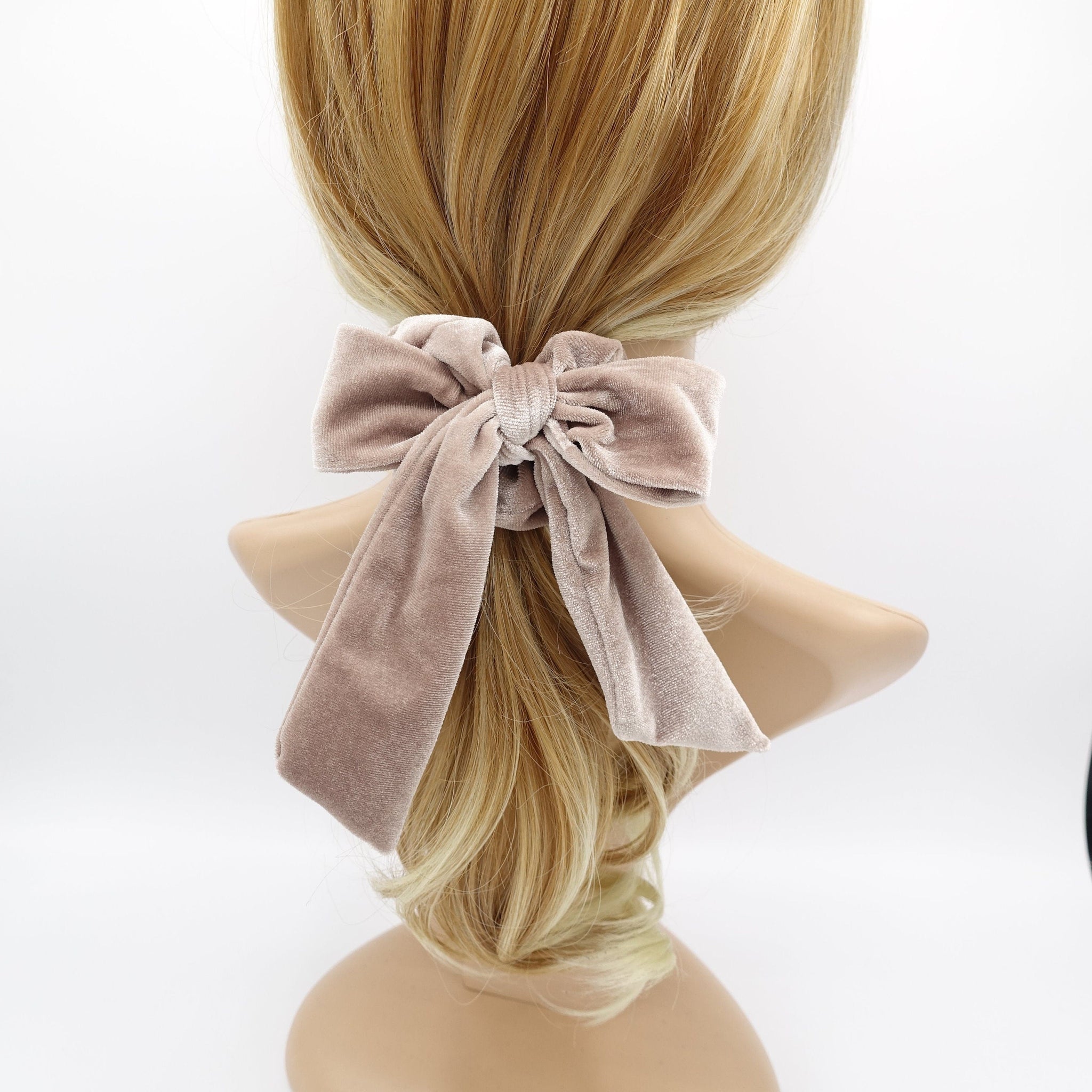 veryshine.com Scrunchies Beige velvet bow knot scrunchies falling tail hair tie scrunchy hair accessories