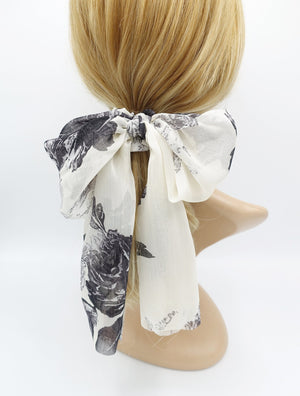 veryshine.com Scrunchies Black big flower print chiffon scarf scrunchies bow knot hair elastic scrunchie for women