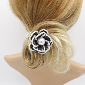 veryshine.com Scrunchies Black camellia scrunchies, pearl flower hair ties, flower scrunchies for women