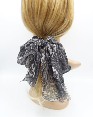 veryshine.com Scrunchies Black chiffon scarf scrunchies paisley print bow knot hair elastic scrunchie for women