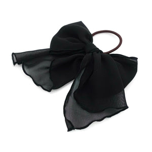 veryshine.com Scrunchies Black Chiffon solid color bow knot hair tie elastic ponytail holder for women