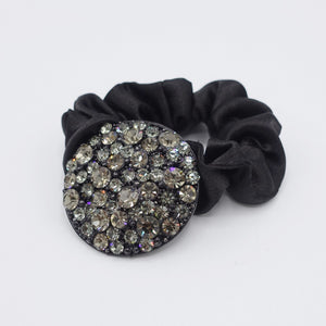 veryshine.com Scrunchies Black diamond rhinestone disc hair tie satin scrunchies