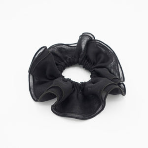 veryshine.com Scrunchies Black double edge crinkled chiffon scrunchies solid sheer hair elastic scrunchie