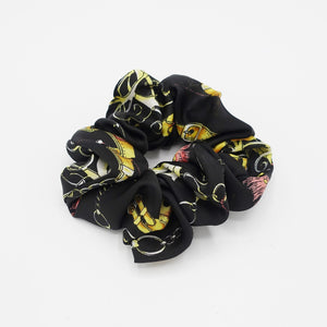 veryshine.com Scrunchies Black leather belt chain print satin scrunchies  women hair elastic accessories