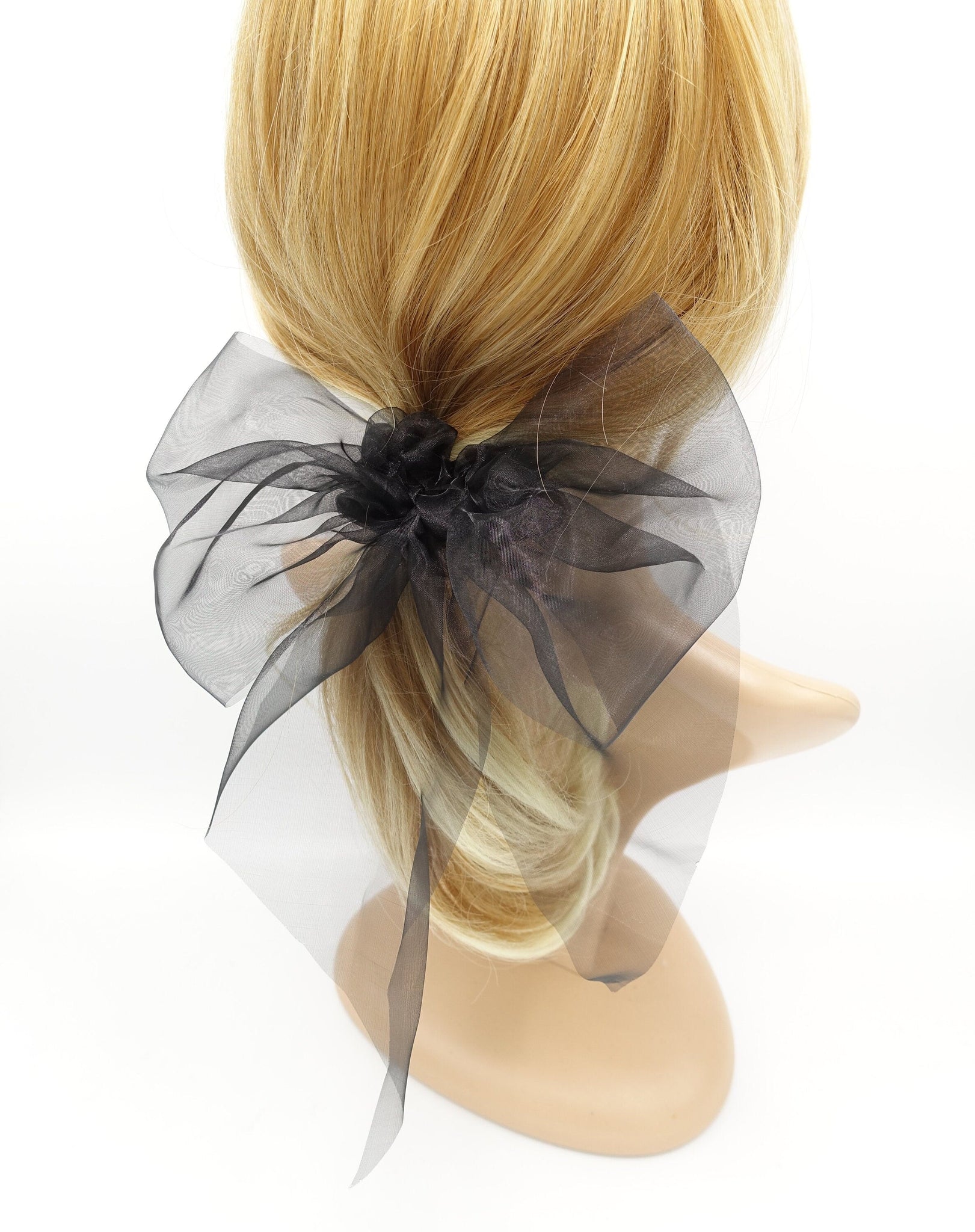 veryshine.com Scrunchies Black organza bow knot scrunchies see through hair elastic tie women hair accessory