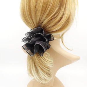veryshine.com Scrunchies Black organza edge scrunchies stitch trim chiffon scrunchie woman hair accessory
