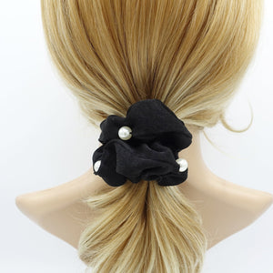 veryshine.com Scrunchies Black pearl attached glossy scrunchies women hair accessory