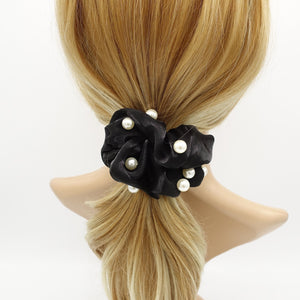 veryshine.com Scrunchies Black pearl stud organza scrunchies glossy hair tie scrunchie for women
