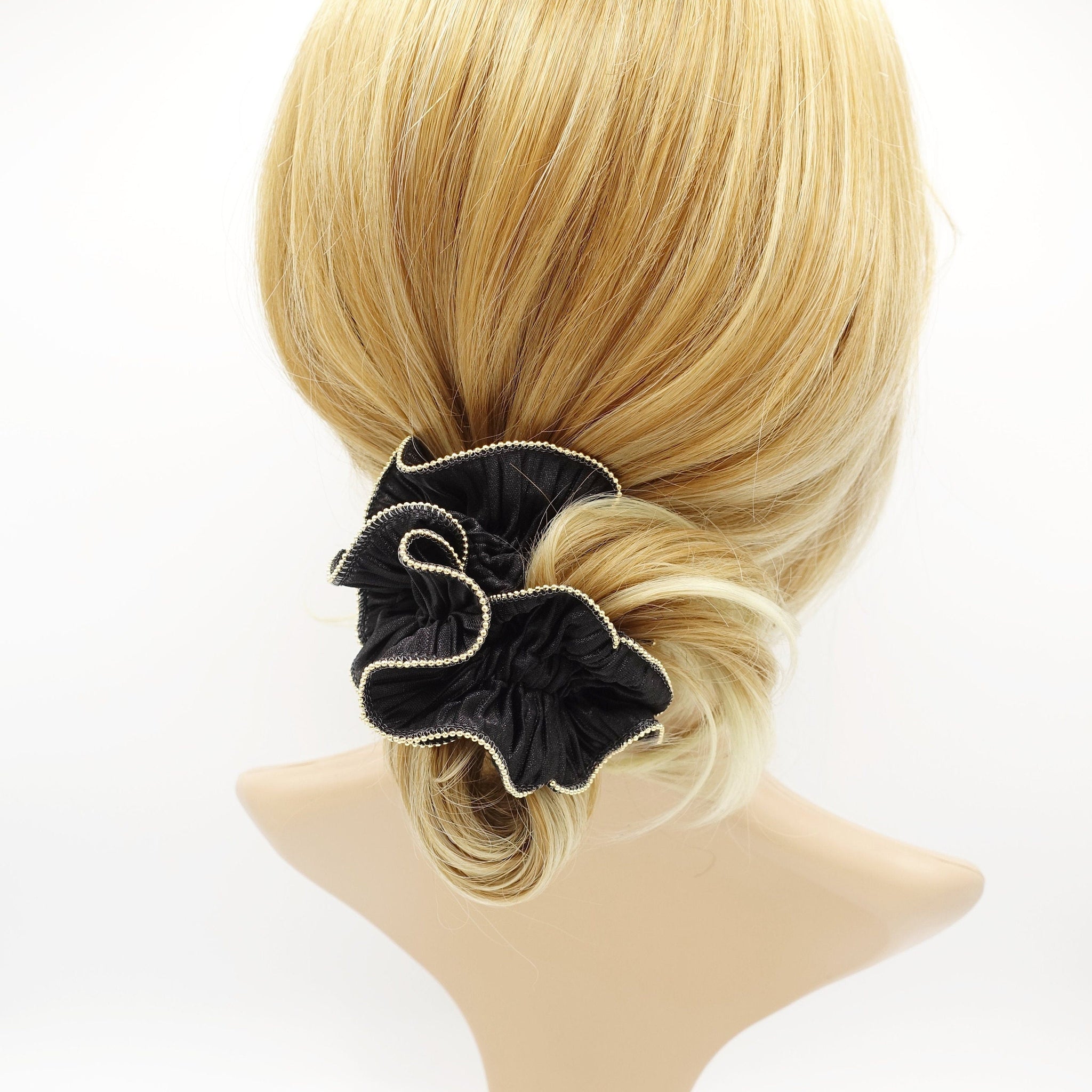 veryshine.com Scrunchies Black pleated scrunchies  metal edge hair elastic hair tie women hair scrunchy
