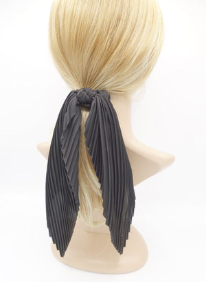 veryshine.com Scrunchies Black pleated scrunchies tailed glossy hair elastic hair accessory for women