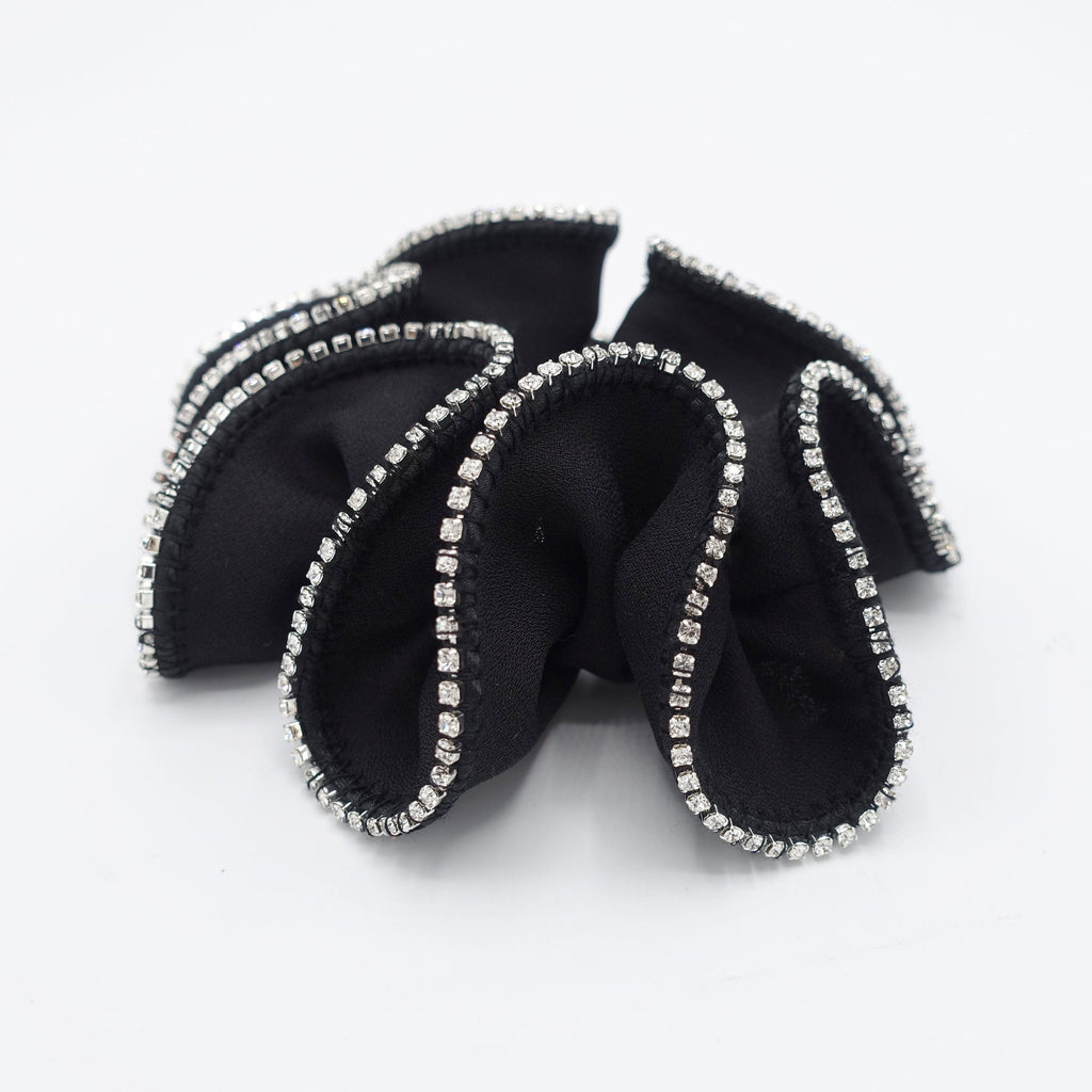veryshine.com Scrunchies Black rhinestone edge silk chiffon scrunchies crystal decorated hair elastic scrunchie for women