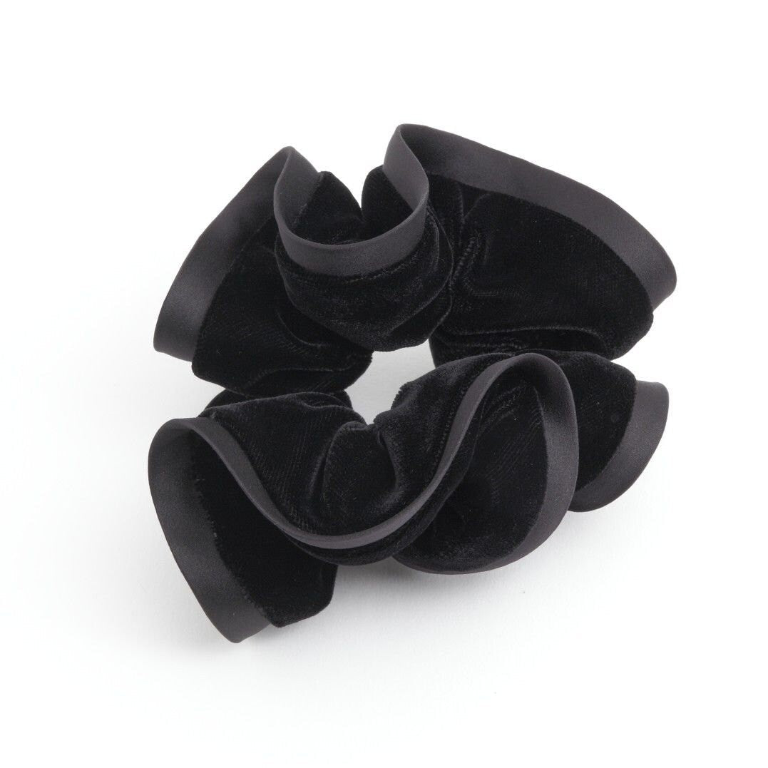 veryshine.com Scrunchies Black silk velvet scrunchies solid Color Trim Two Tone Premium elastic hair tie women accessory