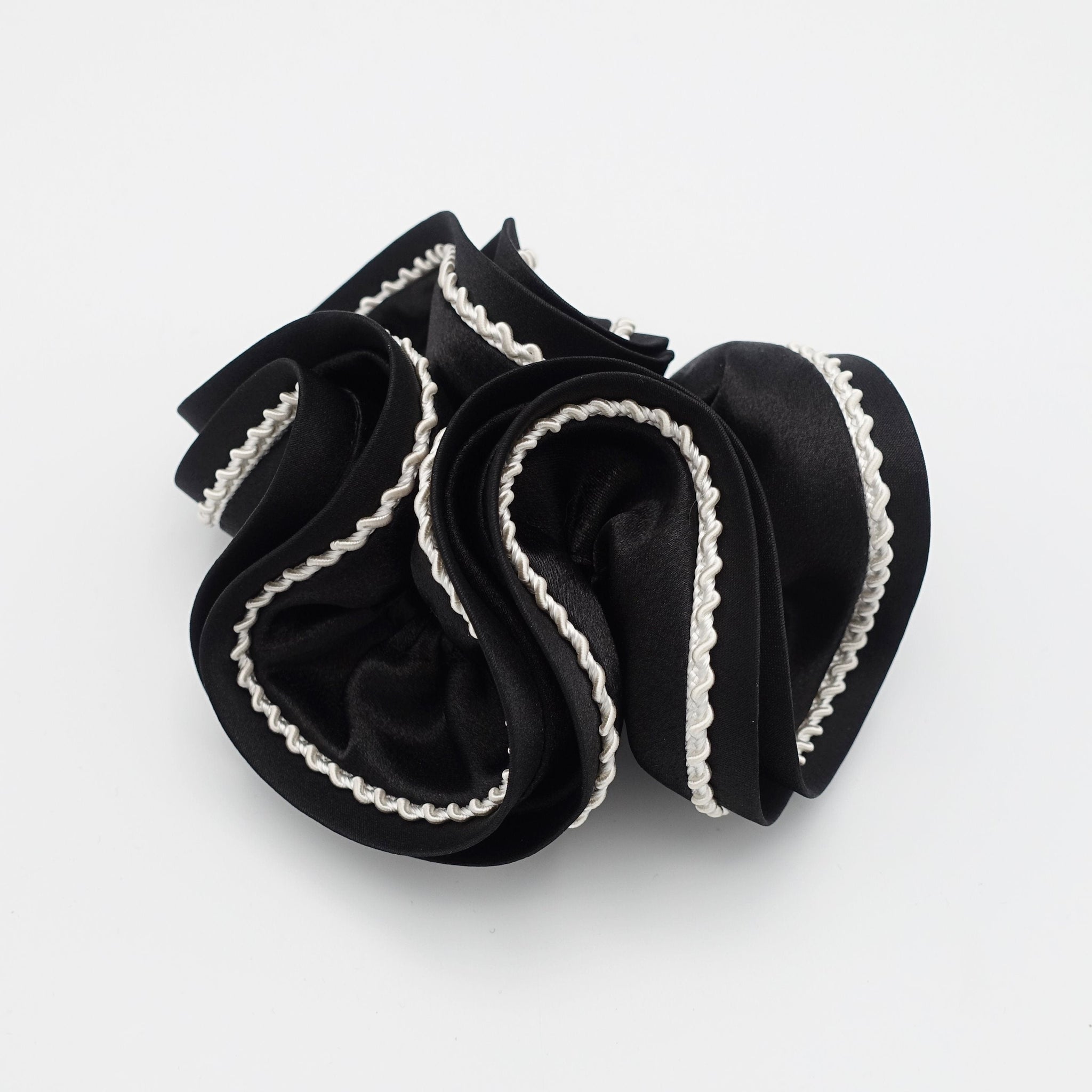 veryshine.com Scrunchies Black waved thread decorated satin scrunchies women hair elastic scrunchy