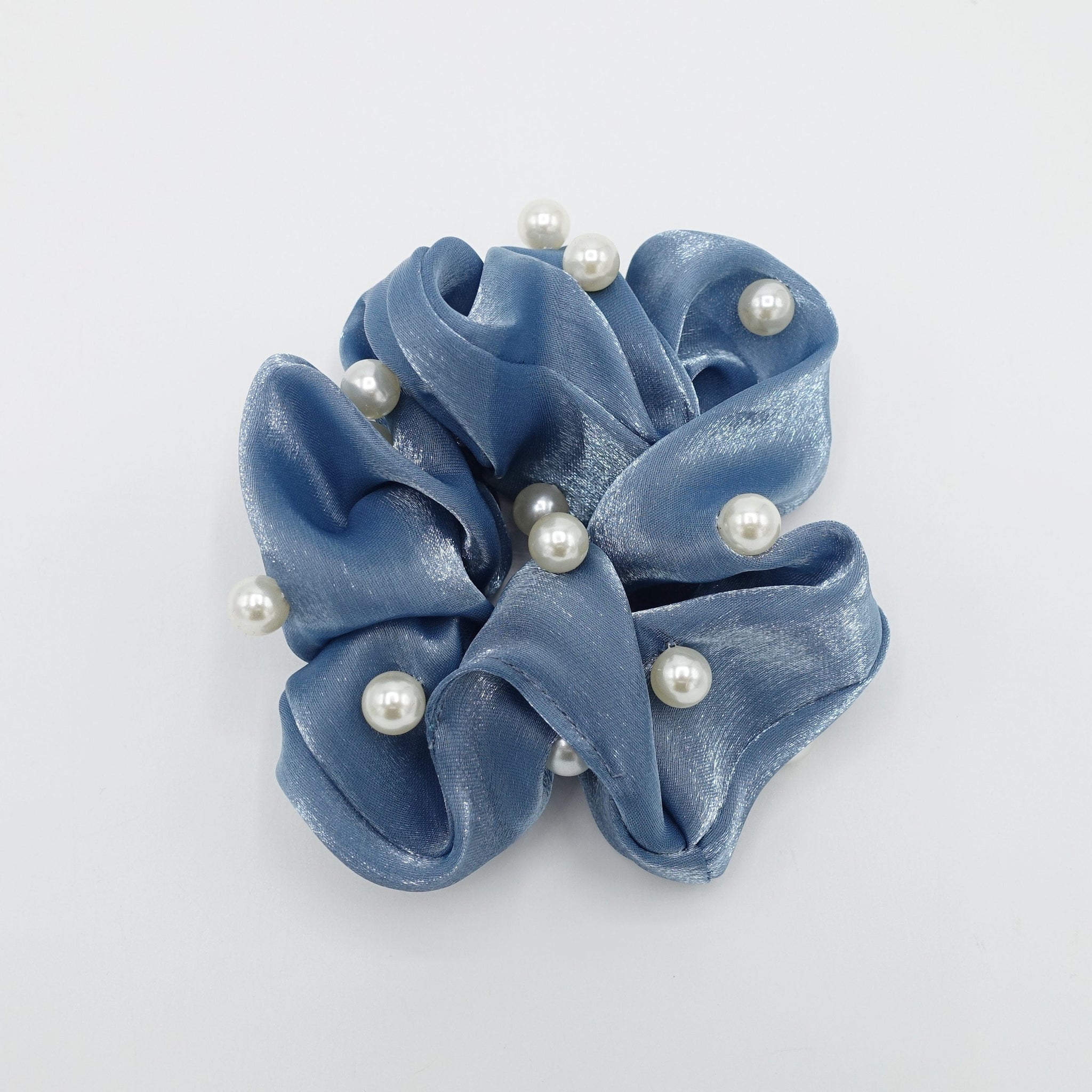 veryshine.com Scrunchies Blue pearl stud organza scrunchies glossy hair tie scrunchie for women