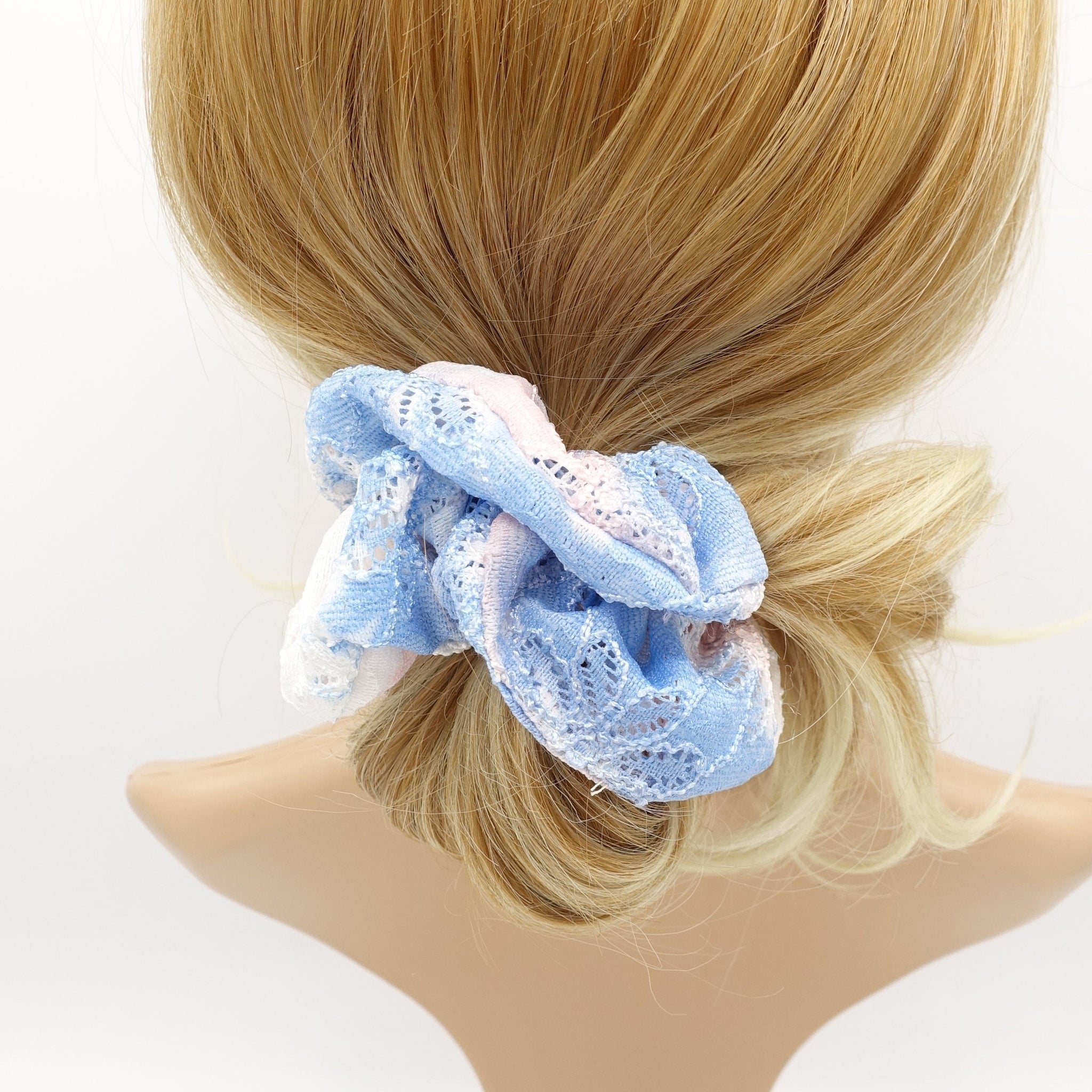 veryshine.com Scrunchies Blue sky tie dye scrunchies flower embroidery pattern scrunchie hair elastic women accessory