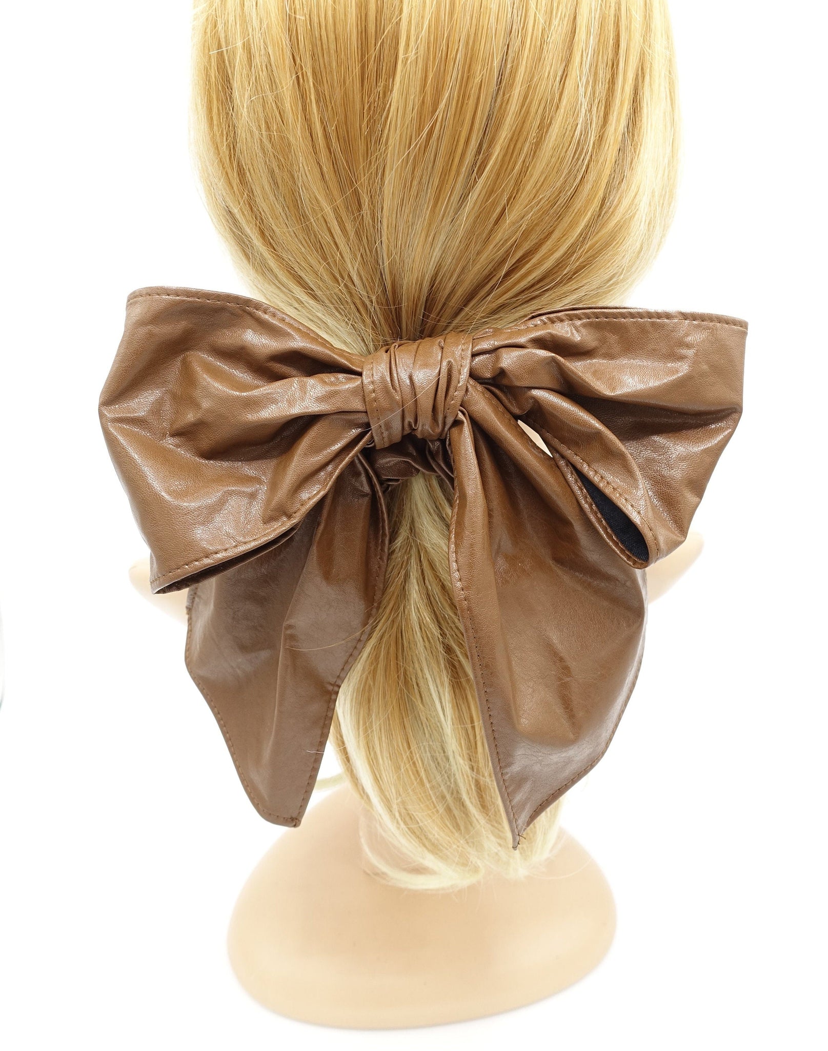 veryshine.com Scrunchies Brown faux leather bow knot scrunchies stylish tail bow hair tie accessory for women