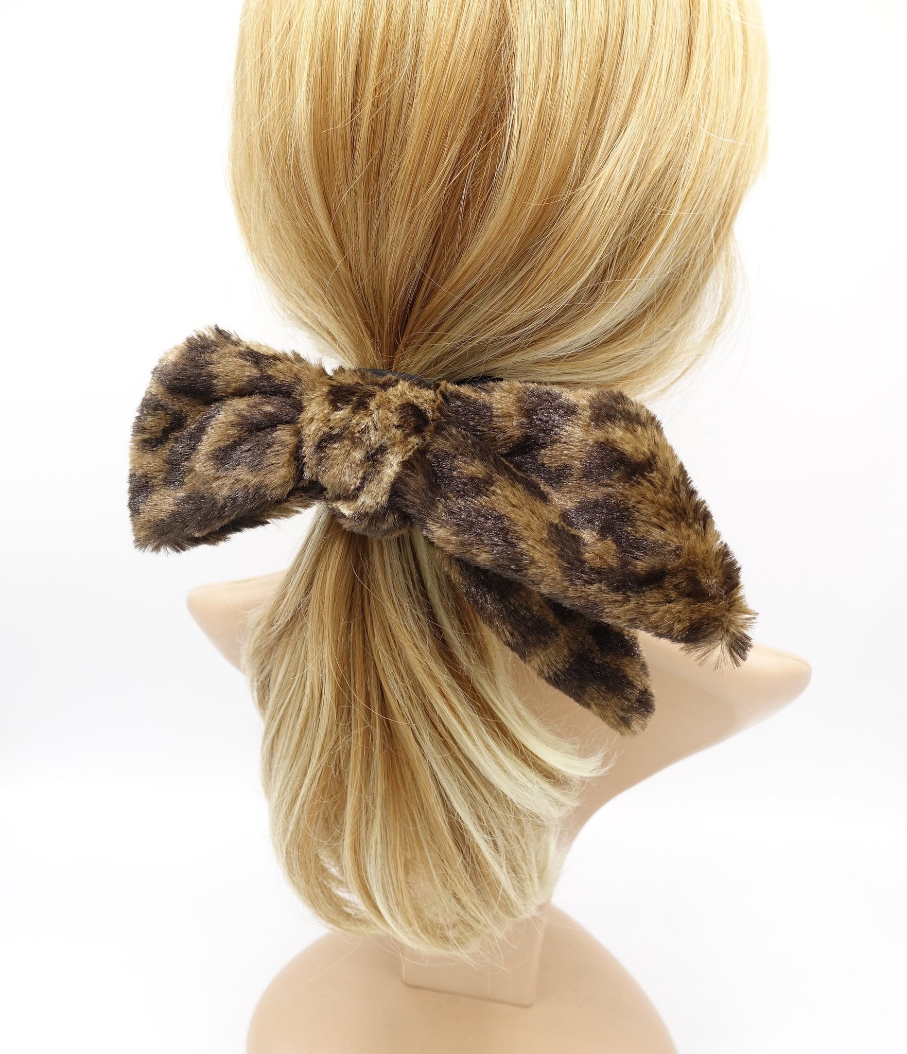 veryshine.com Scrunchies Brown fur hair bow scrunchies leopard print hair tie stylish hair accessory for women