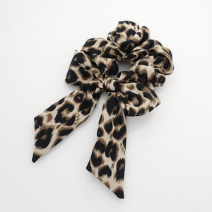 veryshine.com Scrunchies Brown leopard print bow knot scrunchy animal print pattern tail woman hair scrunchies