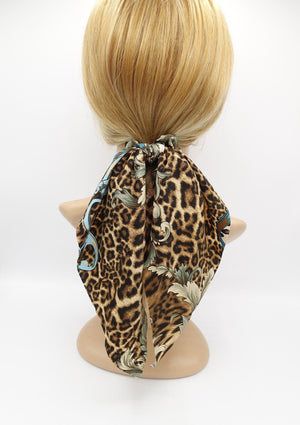 veryshine.com Scrunchies Brown modern leopard print scrunchies long tail wing knot hair elastic glossy scrunchy
