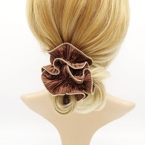 veryshine.com Scrunchies Brown pleated scrunchies  metal edge hair elastic hair tie women hair scrunchy