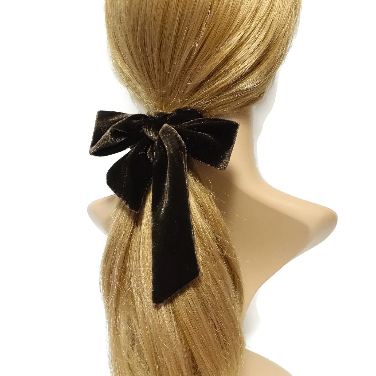 veryshine.com Scrunchies Brown velvet bow knot scrunchies falling tail hair tie scrunchy hair accessories