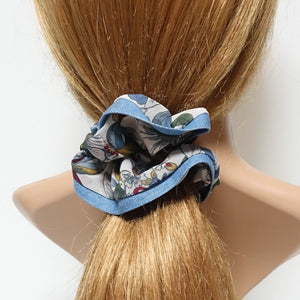veryshine.com Scrunchies chiffon floral print denim edge scrunchies women hair elastic scrunchie accessory for woman