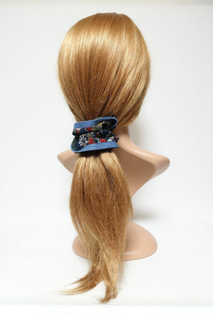 veryshine.com Scrunchies chiffon floral print denim edge scrunchies women hair elastic scrunchie accessory for woman