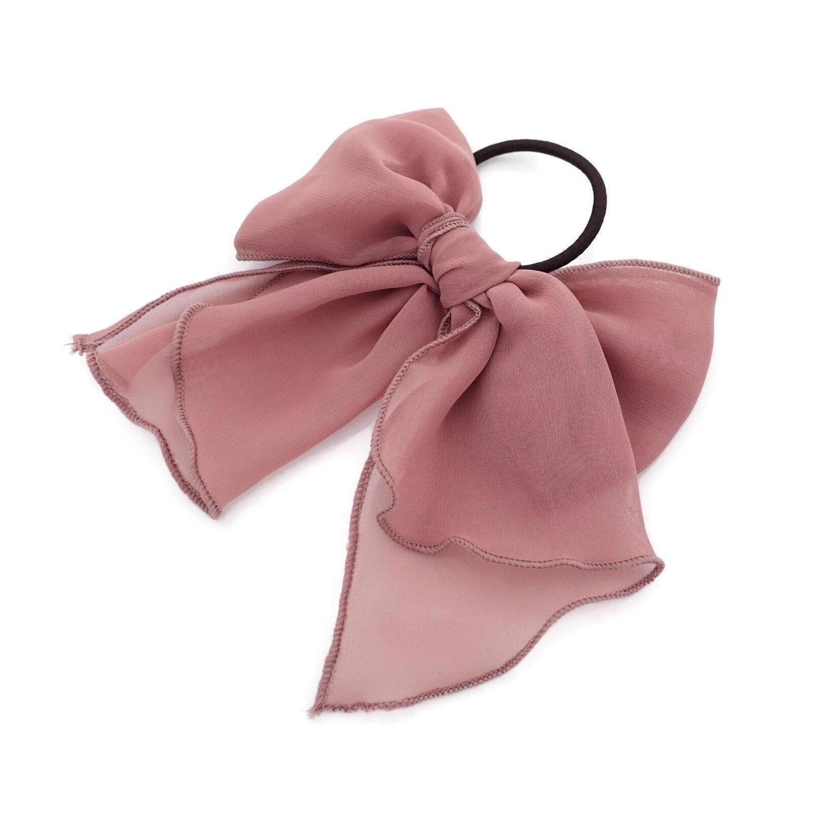 veryshine.com Scrunchies Chiffon solid color bow knot hair tie elastic ponytail holder for women