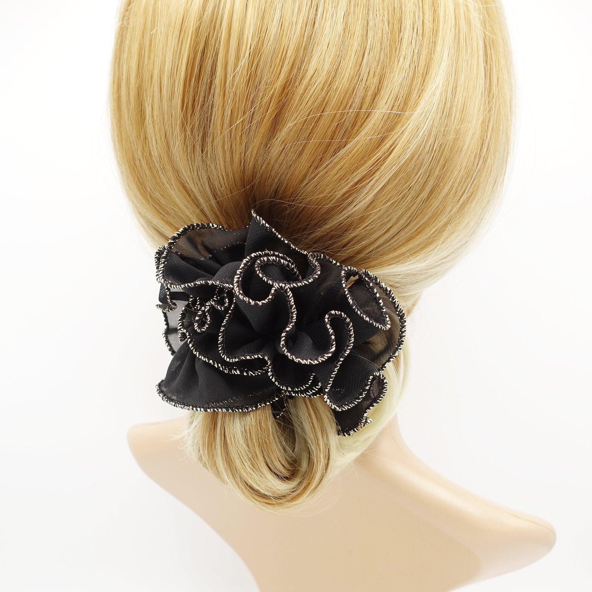 veryshine.com Scrunchies chiffon wave multi layer scrunchies golden dazzling edge scrunchy women hair accessory