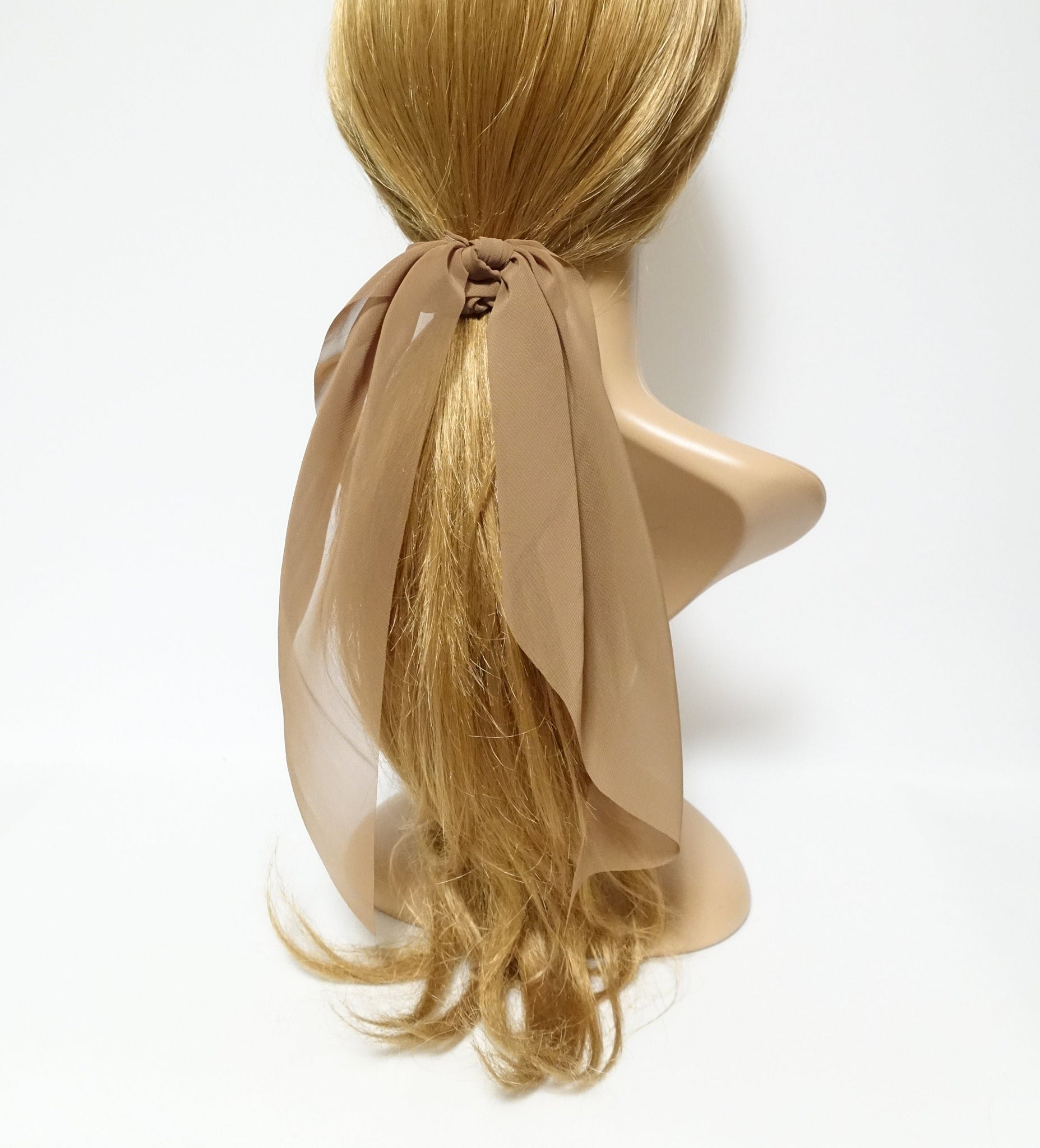 veryshine.com Scrunchies Coffee chiffon long tail bow knot scrunchies stylish scarf hair tie hair bow for women