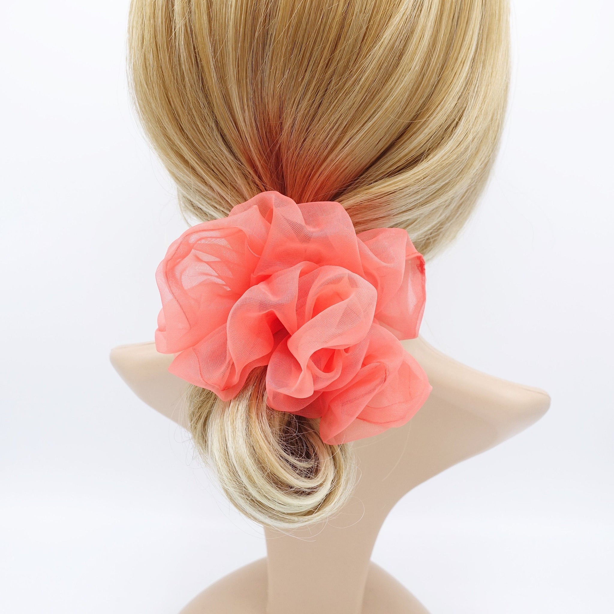 veryshine.com Scrunchies Coral solid organza scrunchies see-through scrunchie woman hair accessory