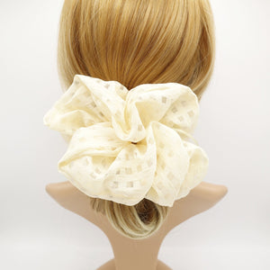 veryshine.com Scrunchies Cream beige grid mesh oversized scrunchies large hair elastic scrunchie hair accessory for women
