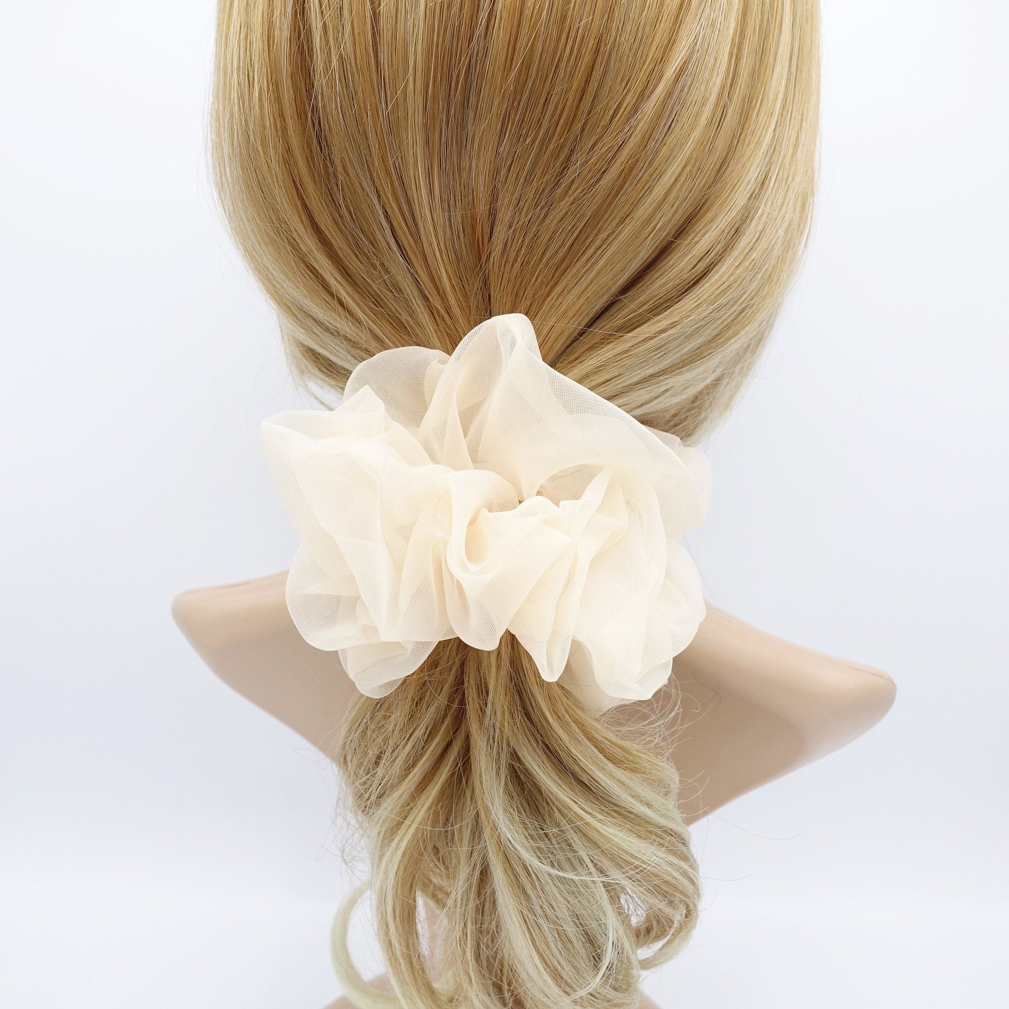 veryshine.com Scrunchies Cream beige solid organza scrunchies see-through scrunchie woman hair accessory