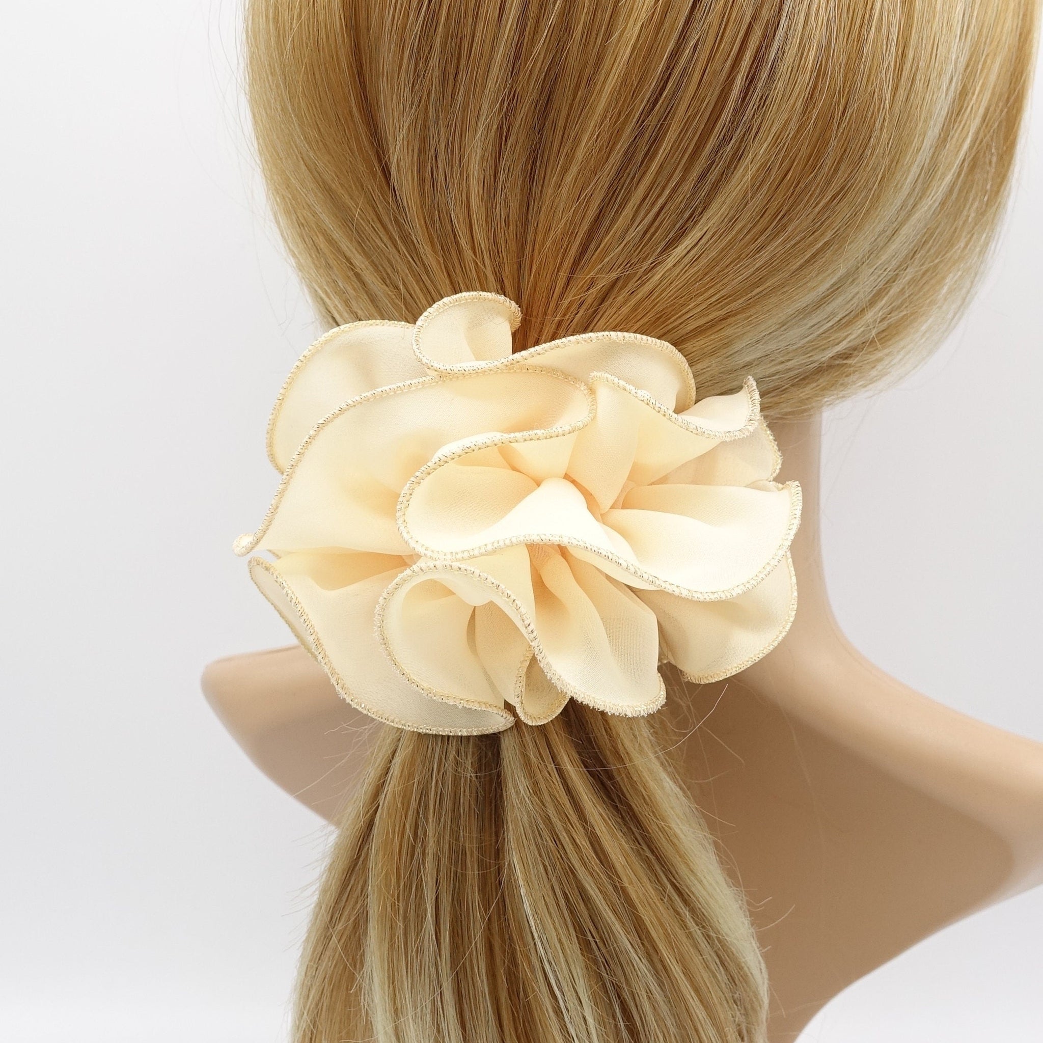 veryshine.com Scrunchies Cream ivory golden edge chiffon scrunchies ruffle hair tie for women