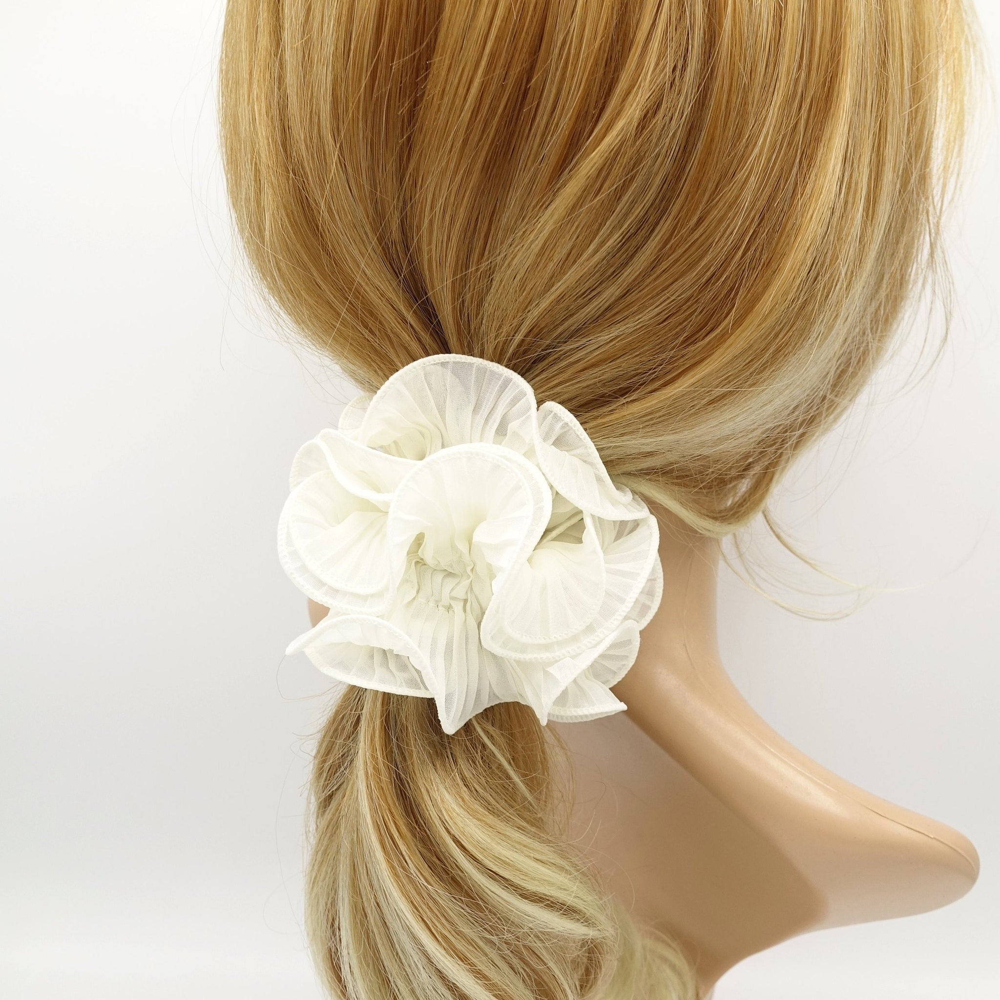 veryshine.com Scrunchies Cream white 4 edges pleated scrunchies colorful scrunchie woman hair elastic accessory