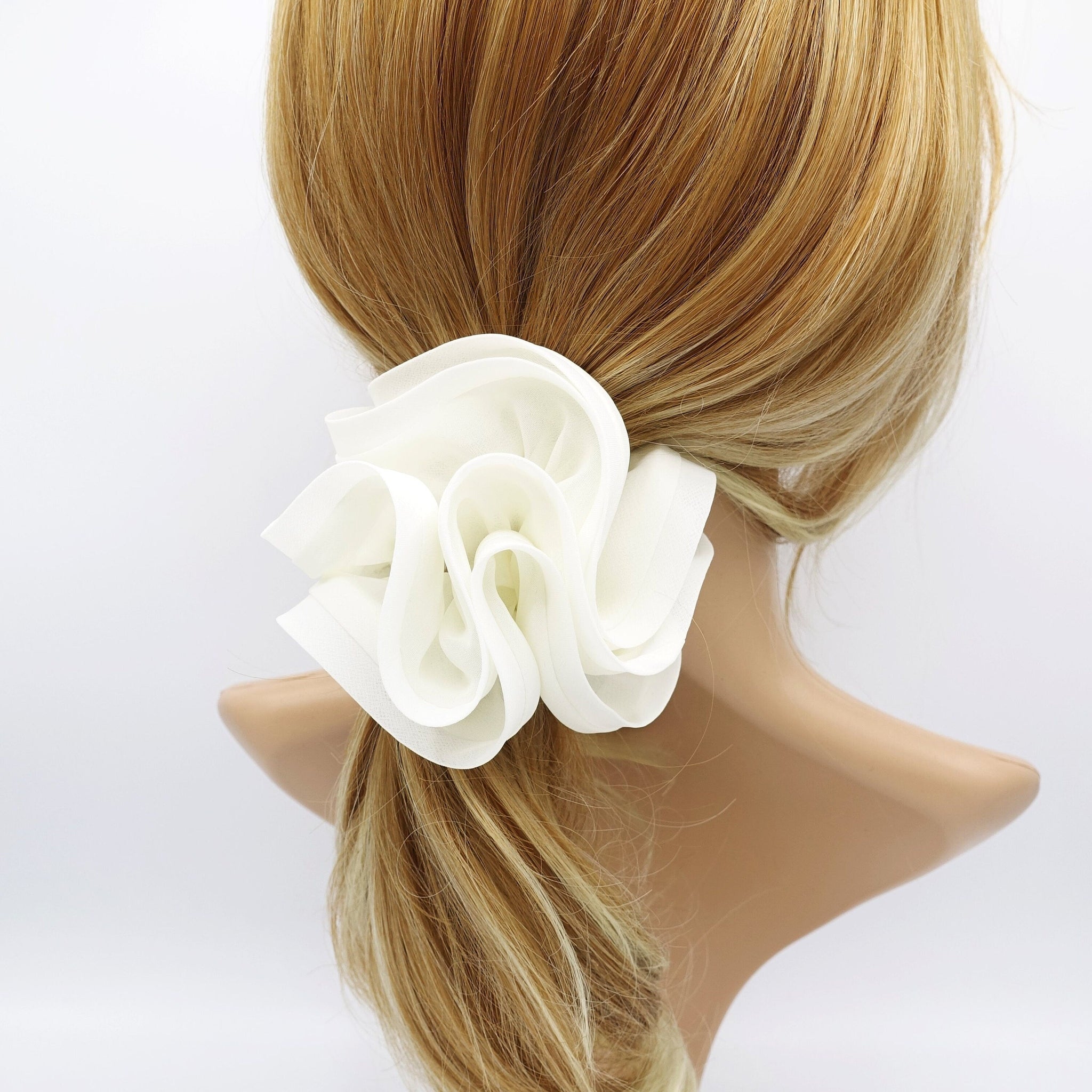 veryshine.com Scrunchies Cream white chiffon double edge scrunchies solid color hair tie women hair accessories