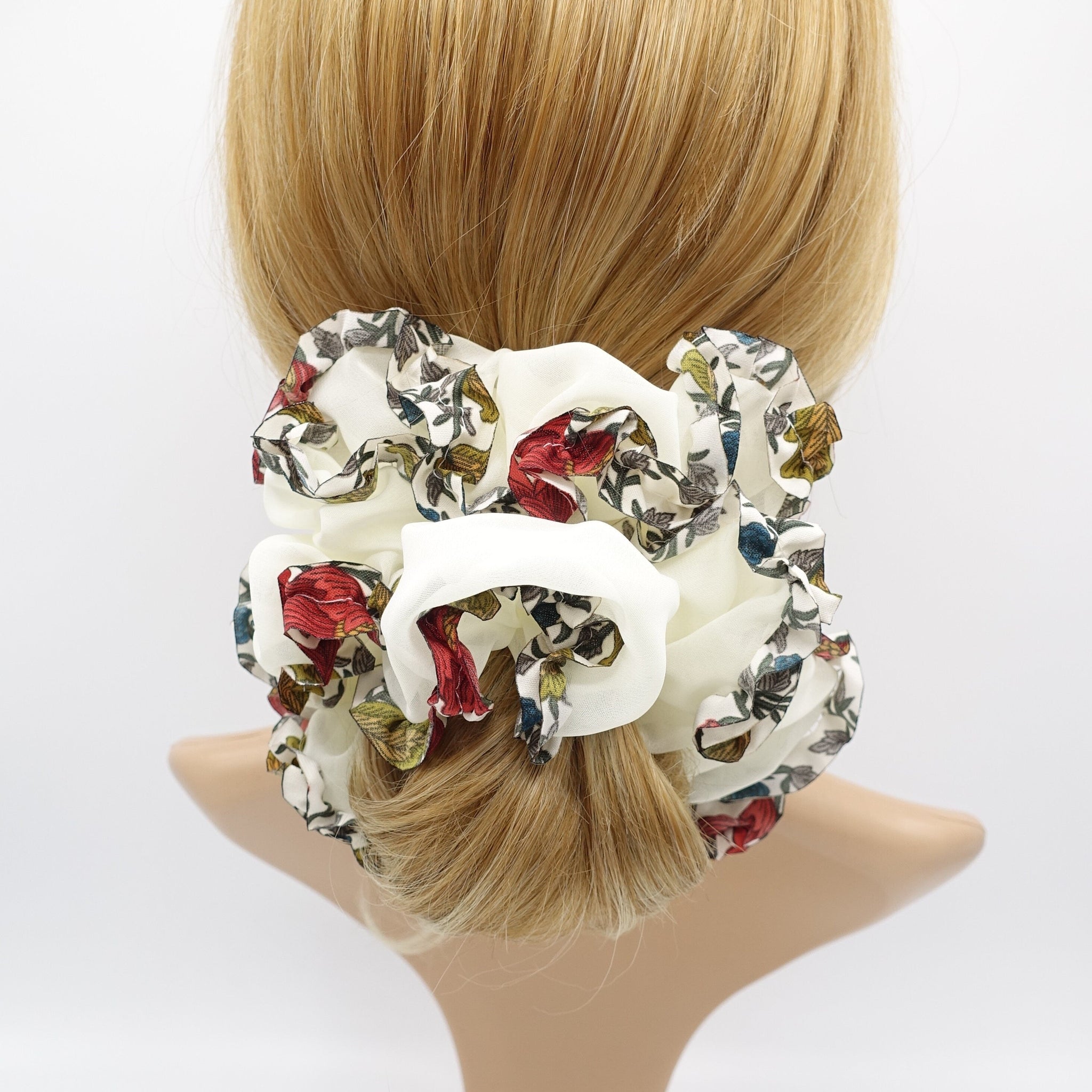 veryshine.com Scrunchies Cream white chiffon scrunchies, oversized scrunchies, floral scrunchies for women