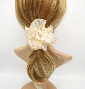 veryshine.com Scrunchies Cream white chiffon wave multi layer scrunchies golden dazzling edge scrunchy women hair accessory