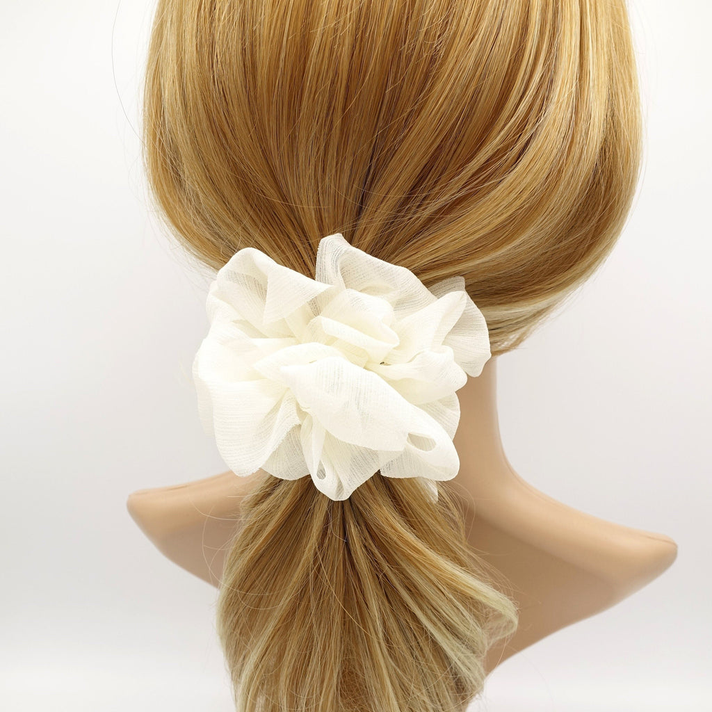 veryshine.com Scrunchies Cream white crinkled chiffon loop wave hair scrunchies women hair elastic accessory