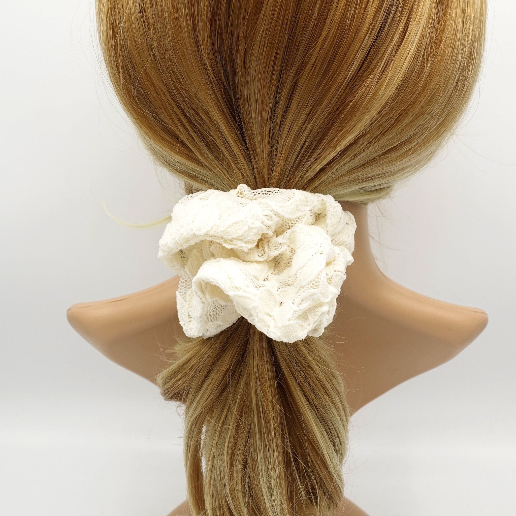 veryshine.com Scrunchies Cream white floral lace scrunchies flower petal hair elastic women hair tie