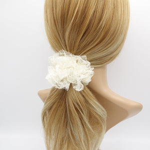 veryshine.com Scrunchies Cream white floral lace scrunchies medium hair ties hair accessory for women