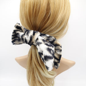 veryshine.com Scrunchies Cream white fur hair bow scrunchies leopard print hair tie stylish hair accessory for women