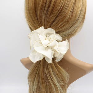 veryshine.com Scrunchies Cream white golden edge chiffon scrunchies ruffle hair tie for women