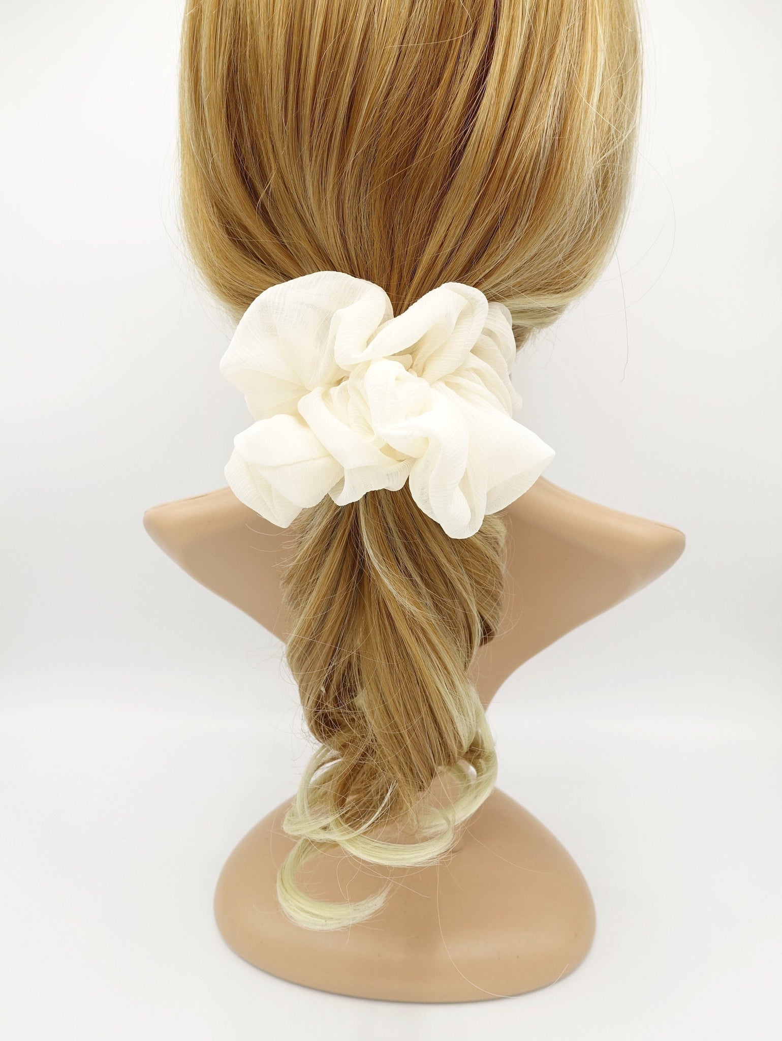 veryshine.com Scrunchies Cream white large chiffon voluminous scrunchies women hair elastic accessory