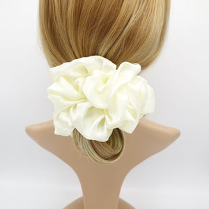 veryshine.com Scrunchies Cream white large satin voluminous scrunchies women hair elastic accessory