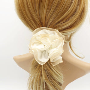 veryshine.com Scrunchies Cream white organza edge scrunchies stitch trim chiffon scrunchie woman hair accessory