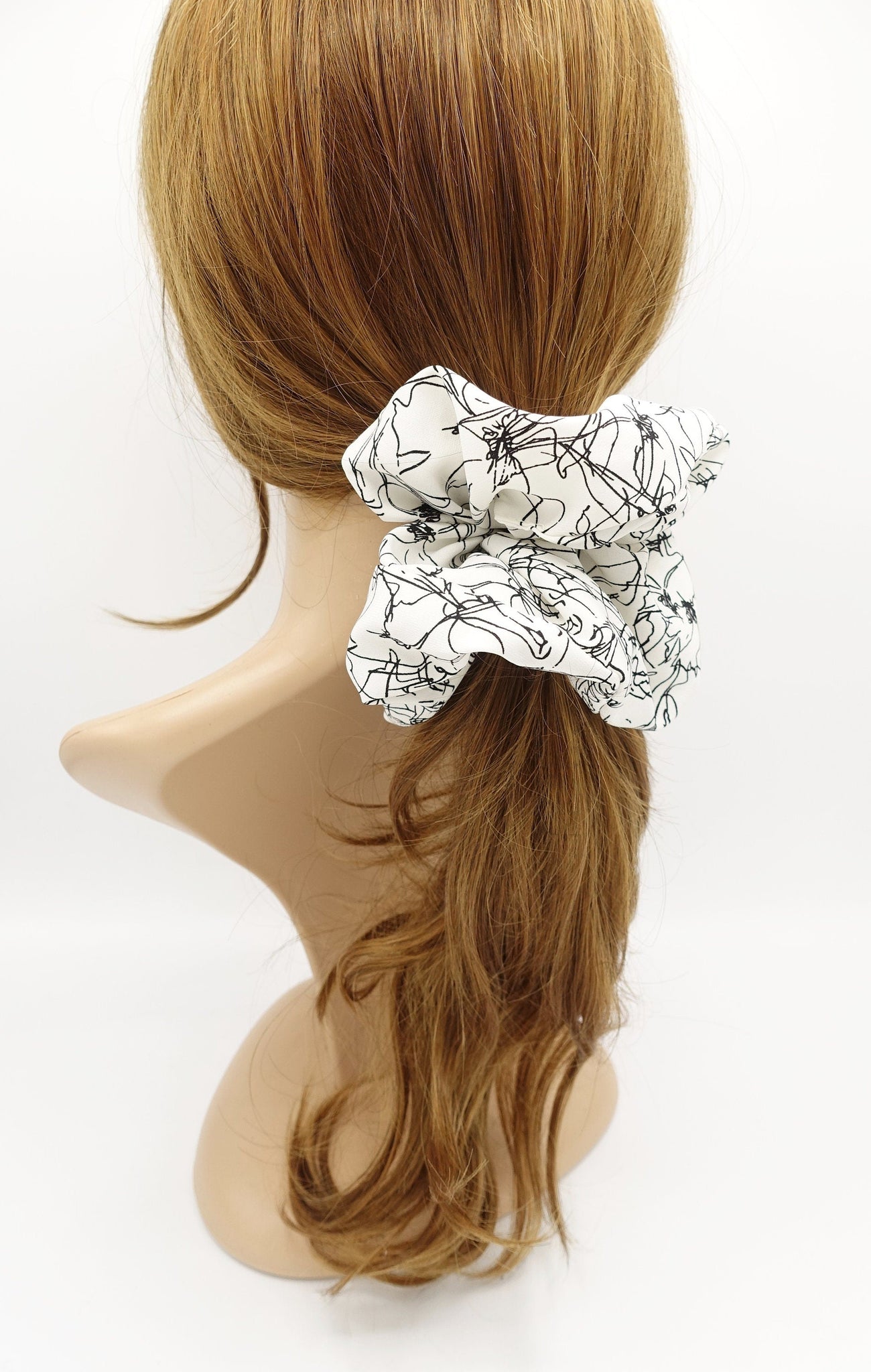 veryshine.com Scrunchies Cream white oversized scrunchies abstract minimal flower print hair elastic scrujnchie for women