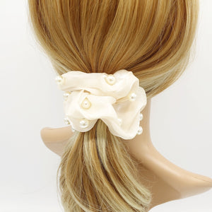 veryshine.com Scrunchies Cream white pearl stud organza scrunchies glossy hair tie scrunchie for women